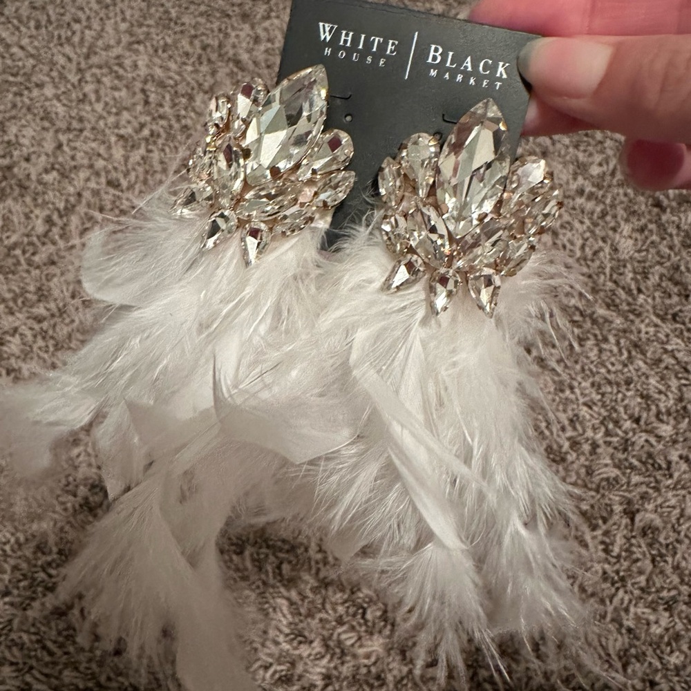 White House Black Market Crystal Feather Earrings